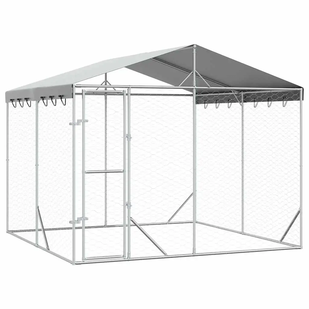 Outdoor Dog Kennel with Roof Silver 3x3x2.5 m Galvanised Steel 3190486 - Pets