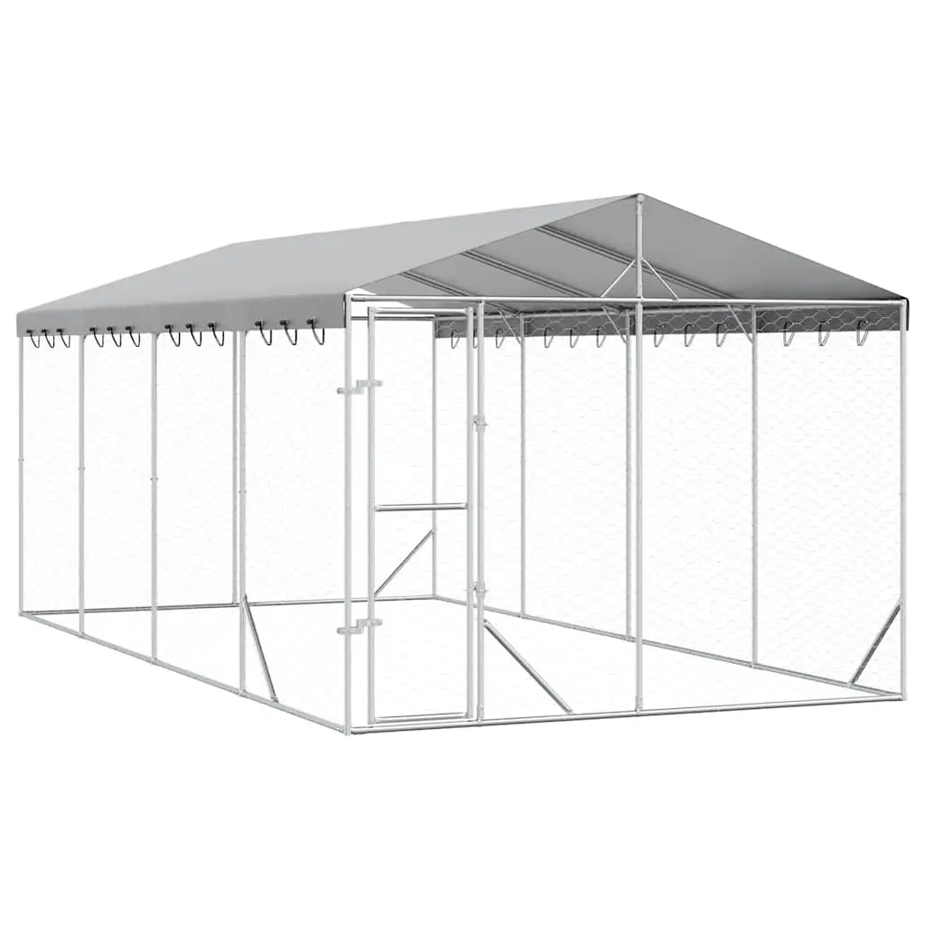 Outdoor Dog Kennel with Roof Silver 3x6x2.5 m Galvanised Steel 3190488 - Pets