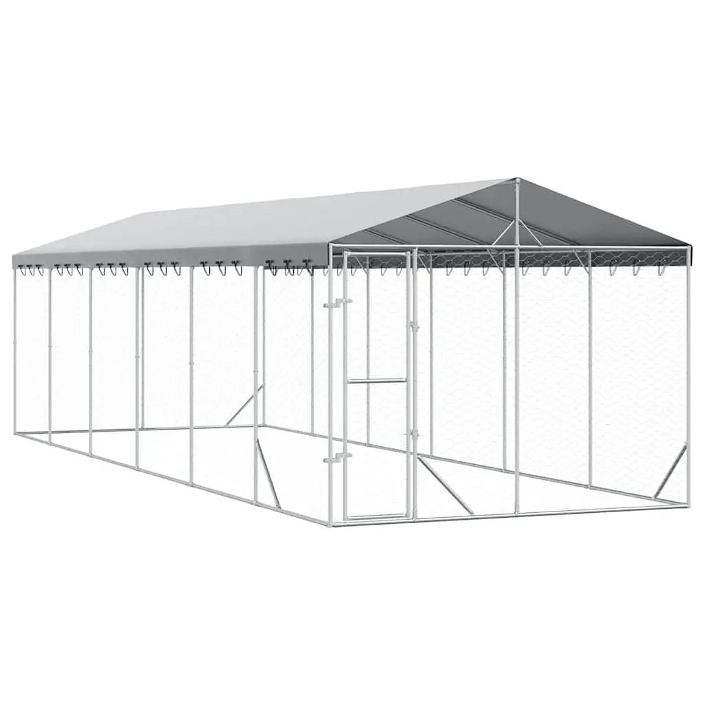 Outdoor Dog Kennel with Roof Silver 3x9x2.5 m Galvanised Steel 3190490 - Pets
