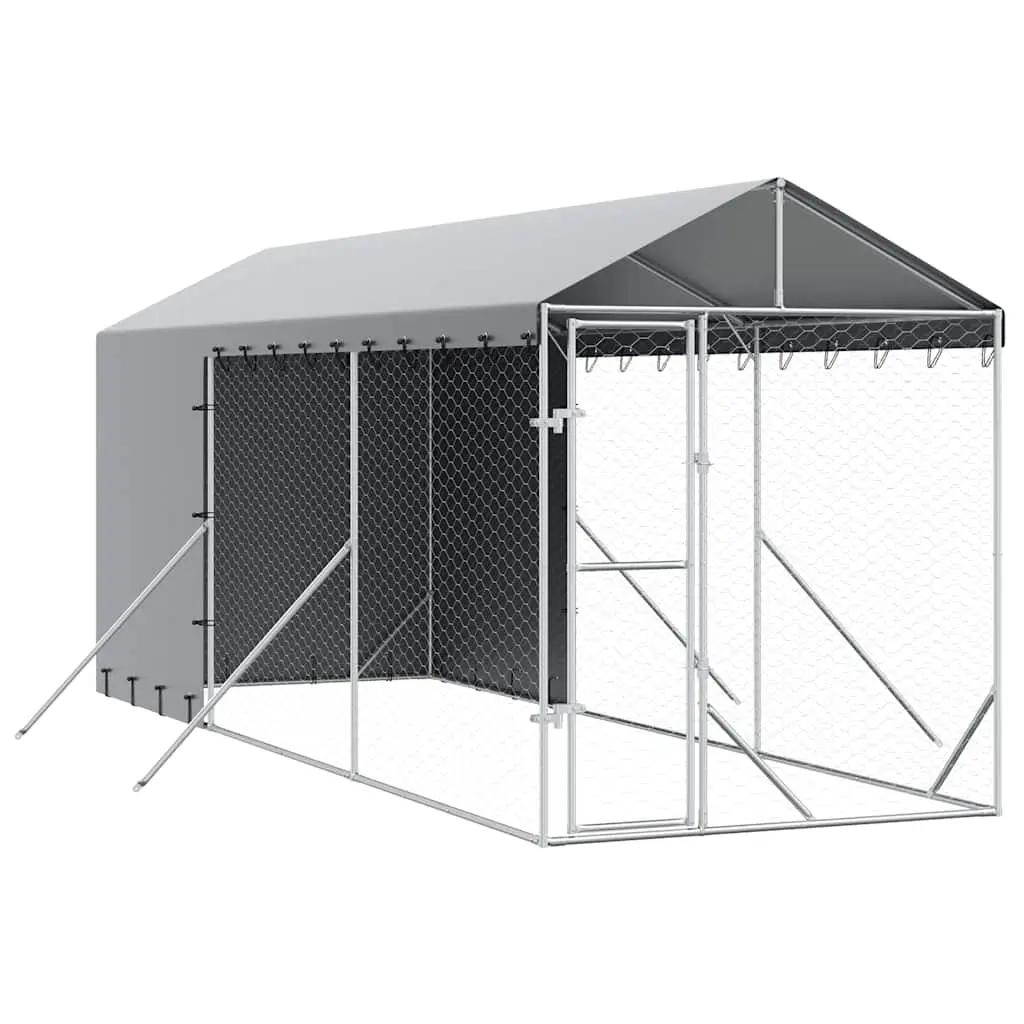 Outdoor Dog Kennel with Roof Silver 2x6x2.5 m Galvanised Steel 3190491 - Pets
