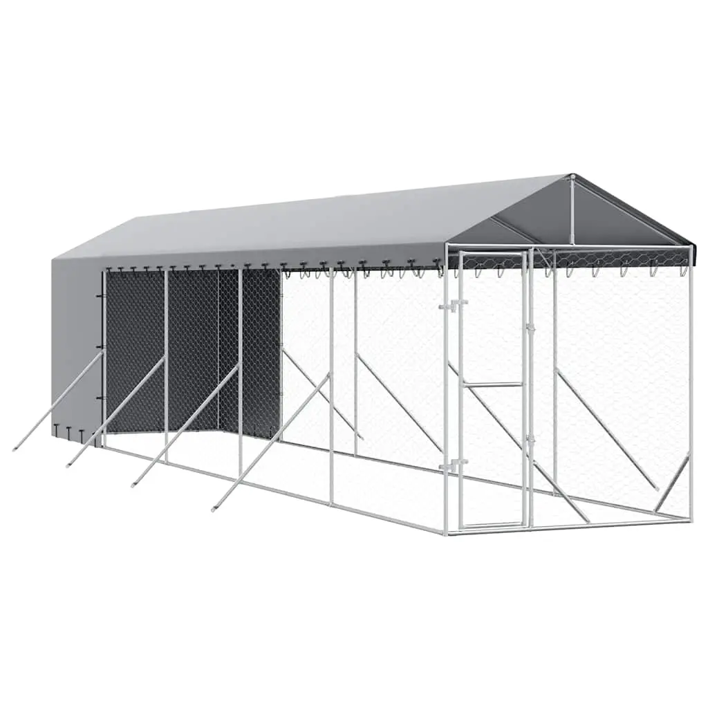 Outdoor Dog Kennel with Roof Silver 2x10x2.5 m Galvanised Steel 3190492 - Pets