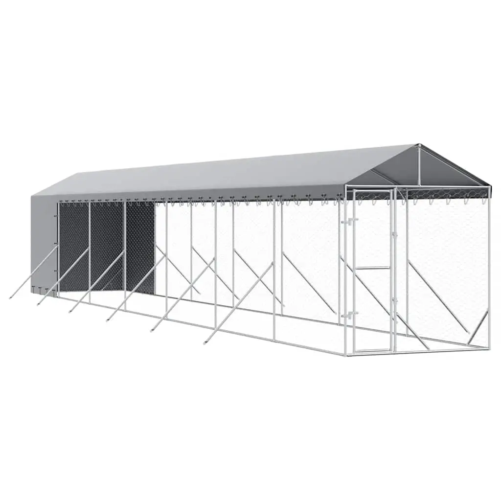 Outdoor Dog Kennel with Roof Silver 2x14x2.5 m Galvanised Steel 3190493 - Pets
