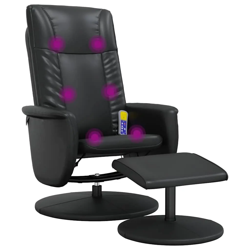 Massage Recliner Chair with Footstool Black Faux Leather 356520 - Furniture