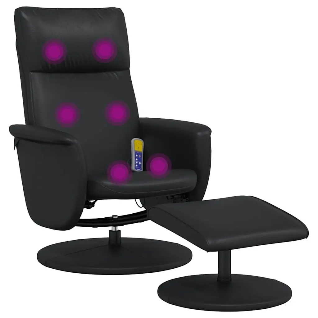 Massage Recliner Chair with Footstool Black Faux Leather 356560 - Furniture