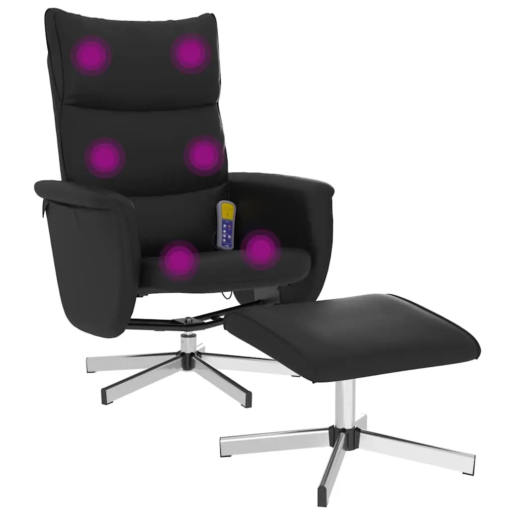 Massage Recliner Chair with Footstool Black Faux Leather 356600 - Furniture
