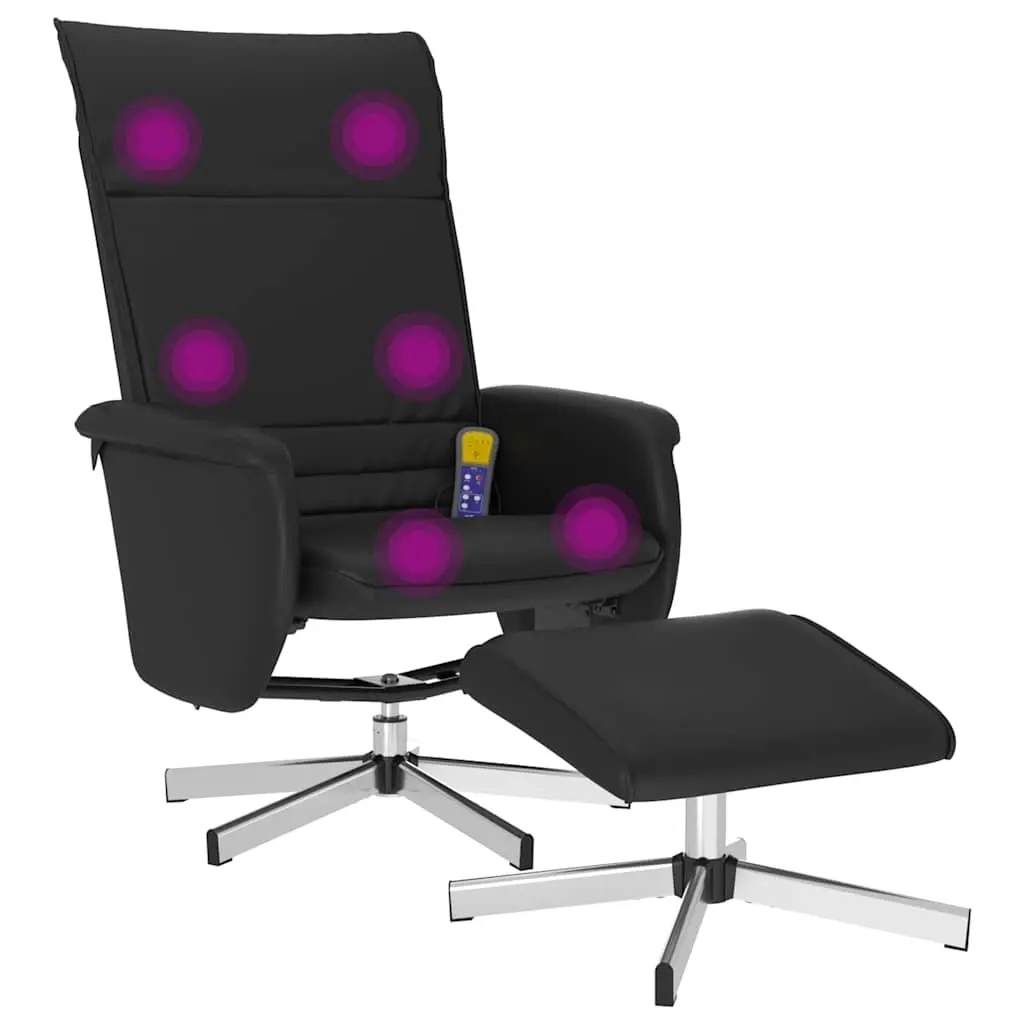 Massage Recliner Chair with Footstool Black Faux Leather 356656 - Furniture