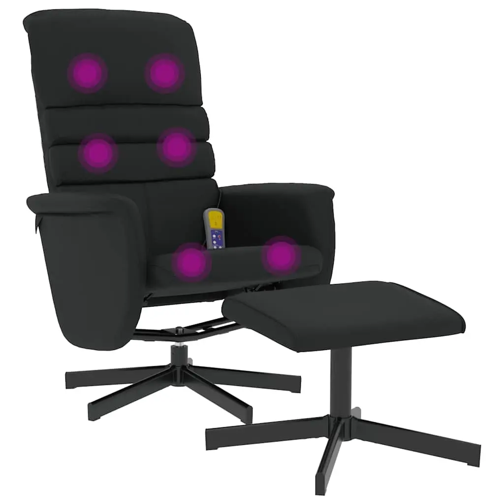 Massage Recliner Chair with Footstool Black Faux Leather 356715 - Furniture