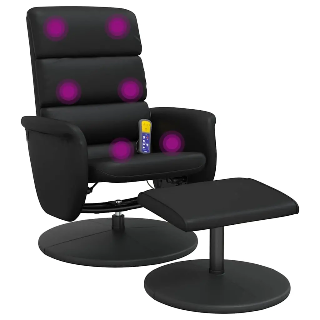 Massage Recliner Chair with Footstool Black Faux Leather 356729 - Furniture