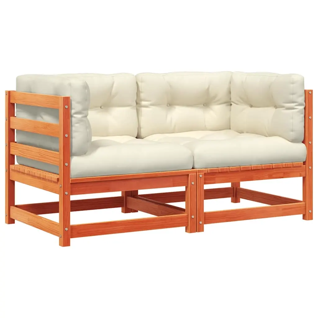 Garden Sofas Corner with Cushions 2 pcs Wax Brown Solid Wood Pine 838074 - Furniture