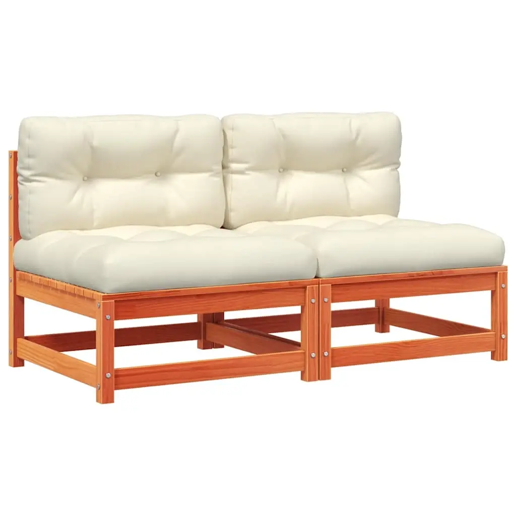 Garden Sofas Armless with Cushions 2 pcs Wax Brown Solid Wood Pine 838090 - Furniture