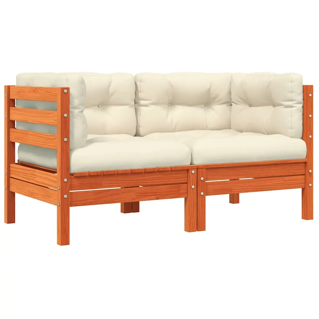 Garden Sofa Corner with Cushions 2 pcs Wax Brown Solid Wood Pine 838154 - Furniture