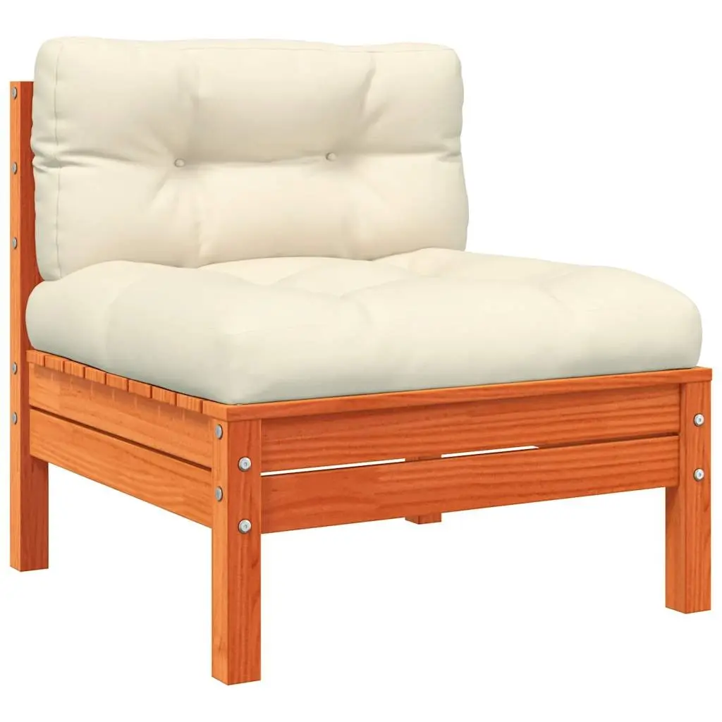 Garden Sofa Armless with Cushions Wax Brown Solid Wood Pine 838158 - Furniture