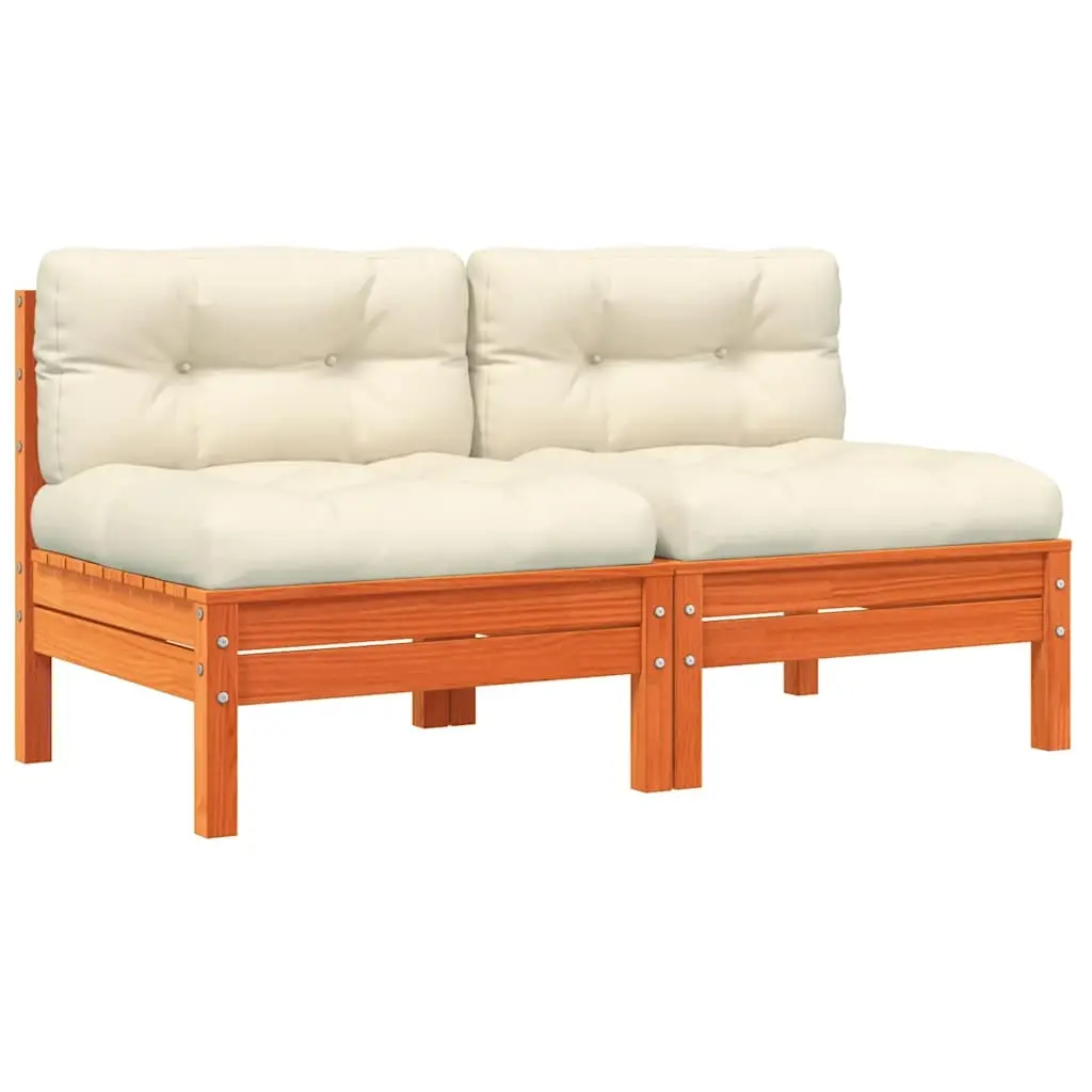 Garden Sofa Armless with Cushions 2 pcs Wax Brown Solid Wood Pine 838162 - Furniture