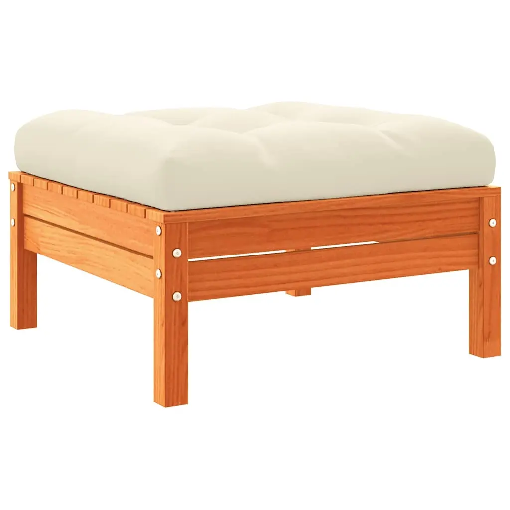 Garden Footstool with Cushion Wax Brown Solid Wood Pine 838166 - Furniture