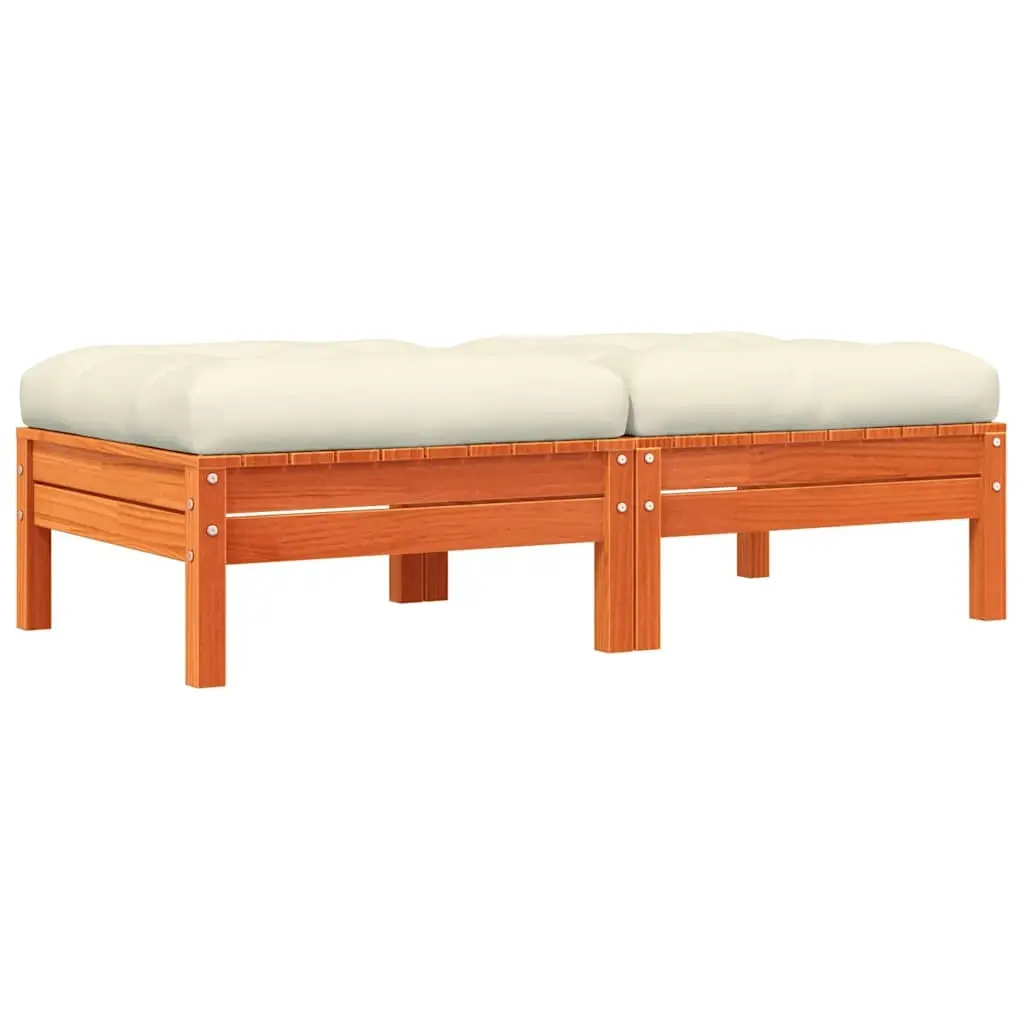 Garden Footstools with Cushions 2 pcs Wax Brown Solid Wood Pine 838170 - Furniture