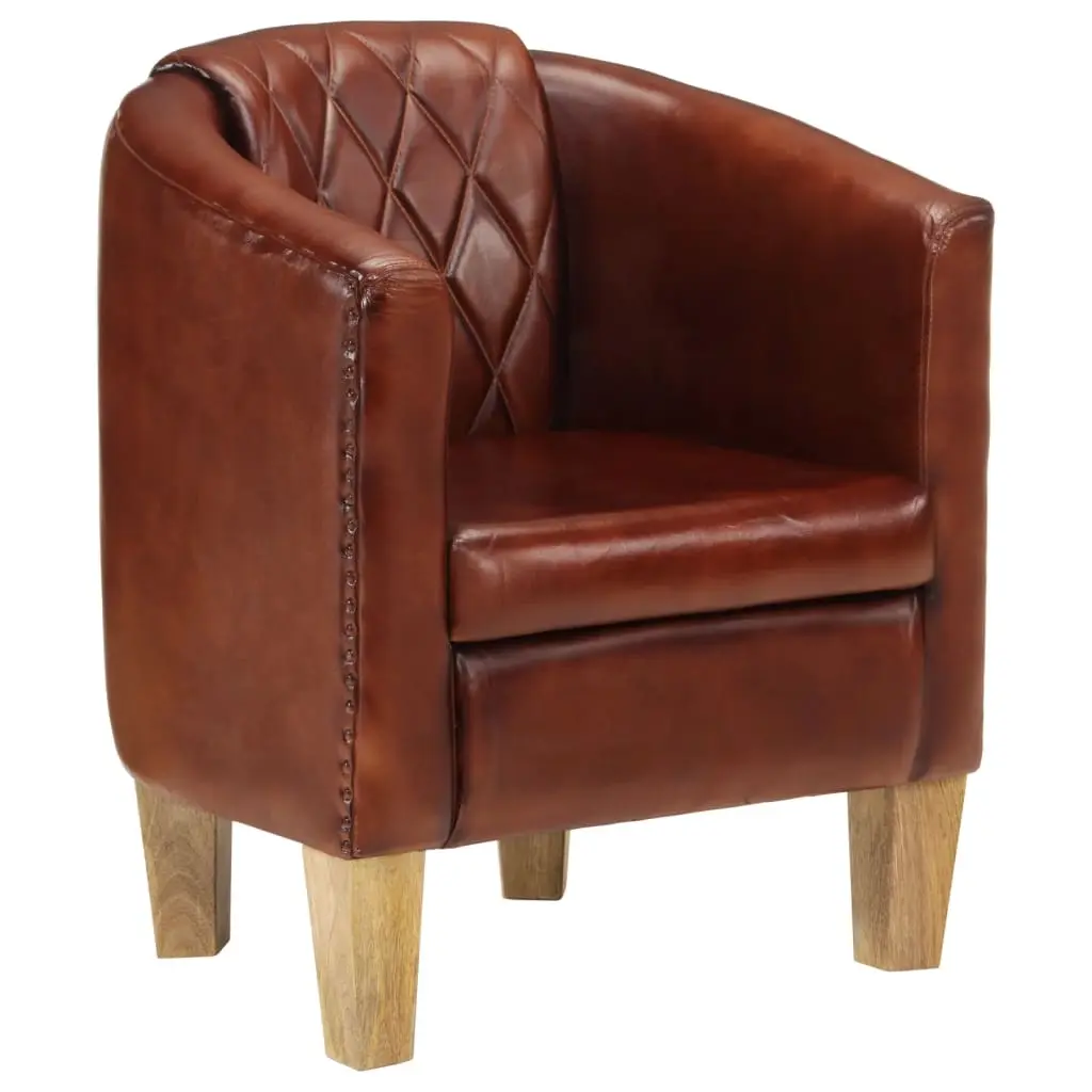 Tub Chair Brown Real Leather 359638 - Furniture