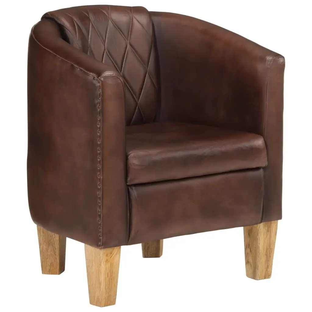 Tub Chair Dark Brown Real Leather 359640 - Furniture