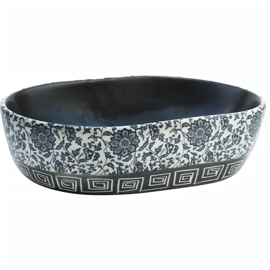 Countertop Basin Black and Blue Oval 47x33x13 cm Ceramic 155070 - Hardware