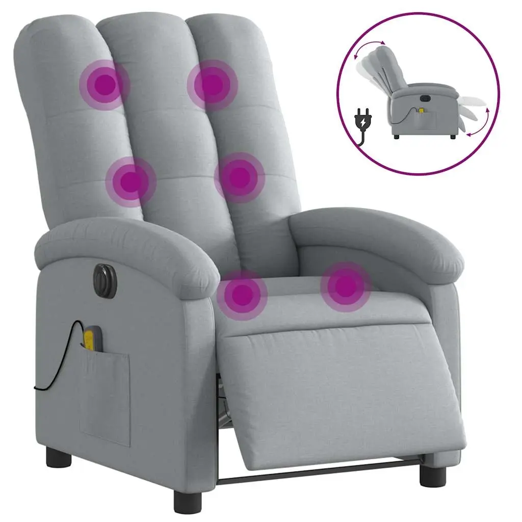 Electric Massage Recliner Chair Light Grey Fabric 3205392 - Furniture