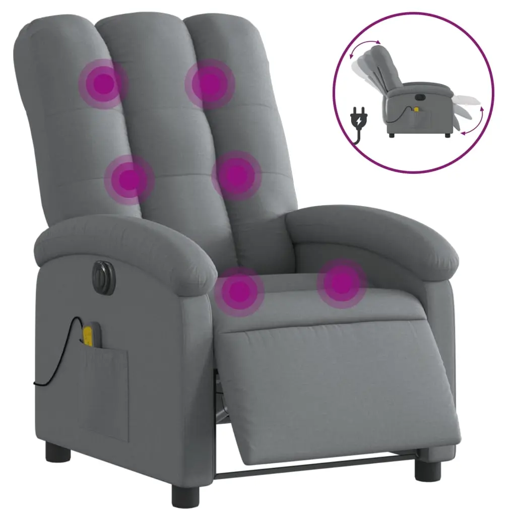 Electric Massage Recliner Chair Dark Grey Fabric 3205393 - Furniture