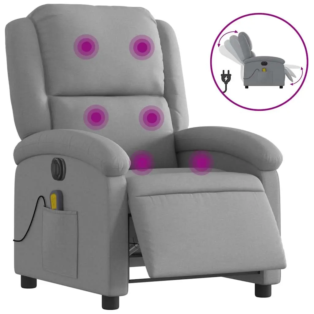 Electric Massage Recliner Chair Light Grey Fabric 3205424 - Furniture