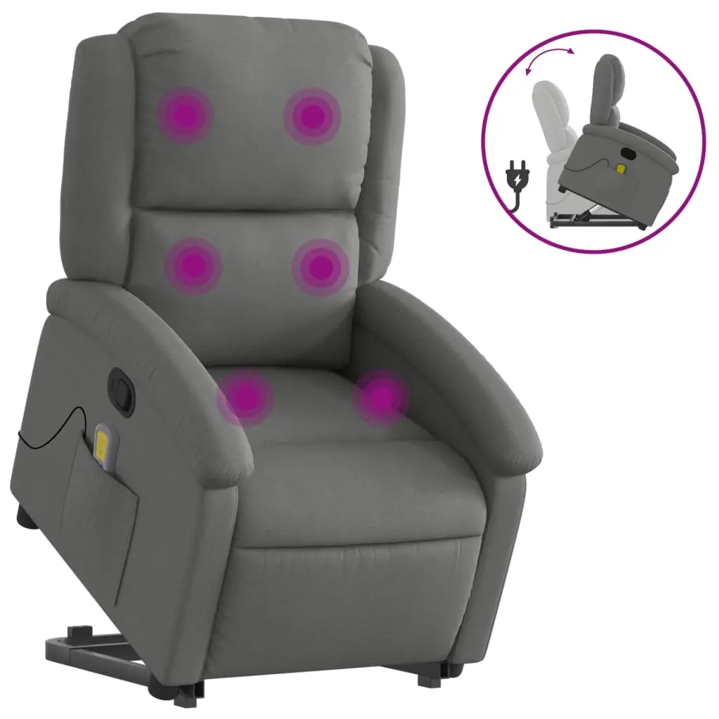 Stand up Massage Recliner Chair Dark Grey Fabric 3205433 - Furniture
