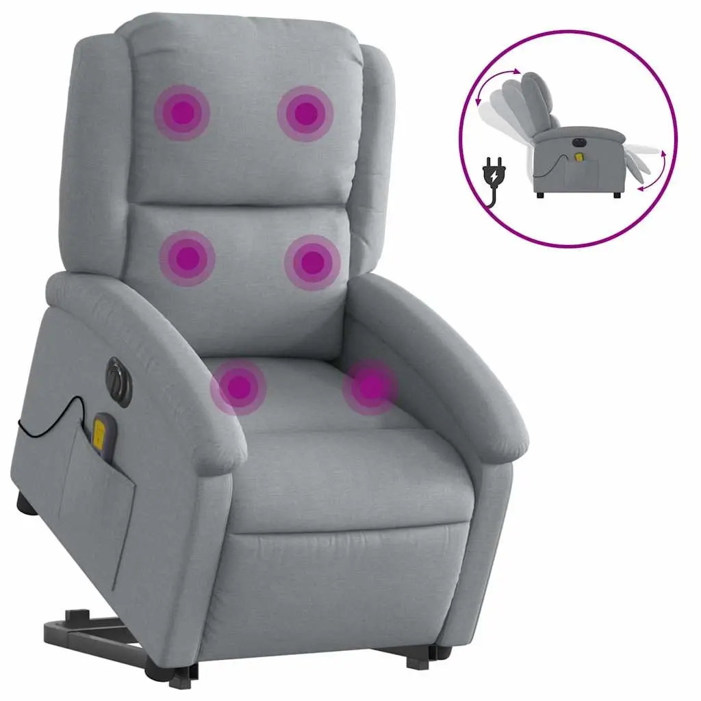 Electric Stand up Massage Recliner Chair Light Grey Fabric 3205440 - Furniture