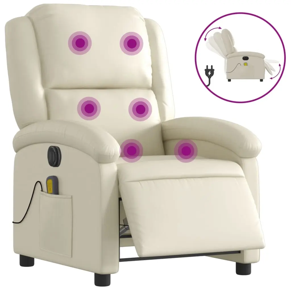 Electric Massage Recliner Chair Cream Faux Leather 3205454 - Furniture