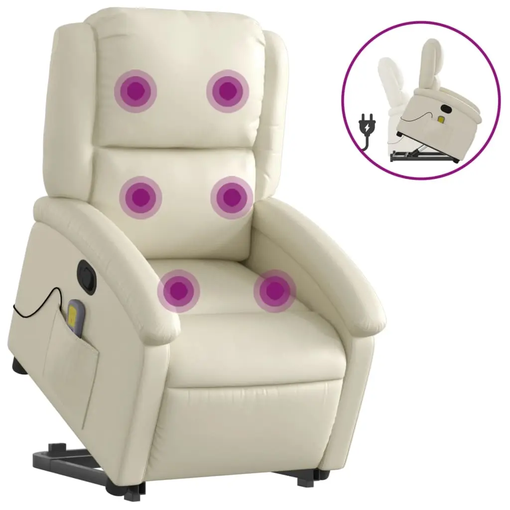 Stand up Massage Recliner Chair Cream Faux Leather 3205460 - Furniture