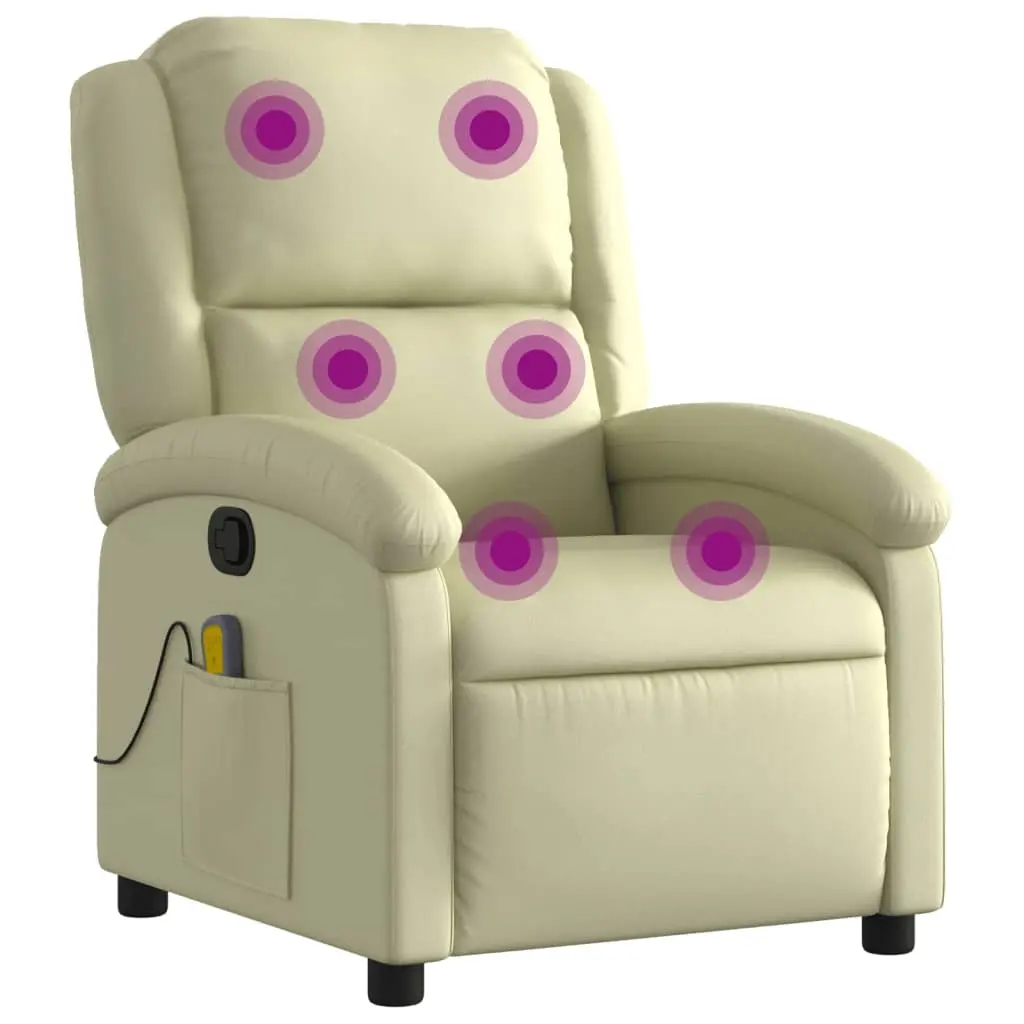Massage Recliner Chair Cream Real Leather 3205472 - Furniture