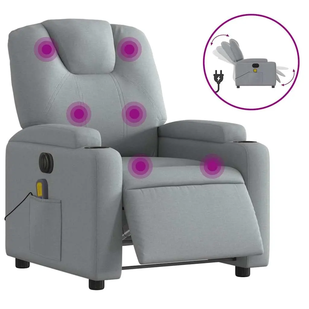 Electric Massage Recliner Chair Light Grey Fabric 3205520 - Furniture