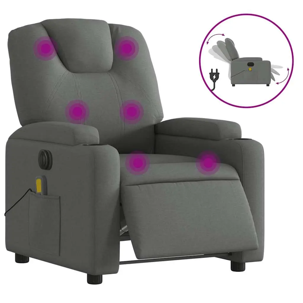 Electric Massage Recliner Chair Dark Grey Fabric 3205521 - Furniture