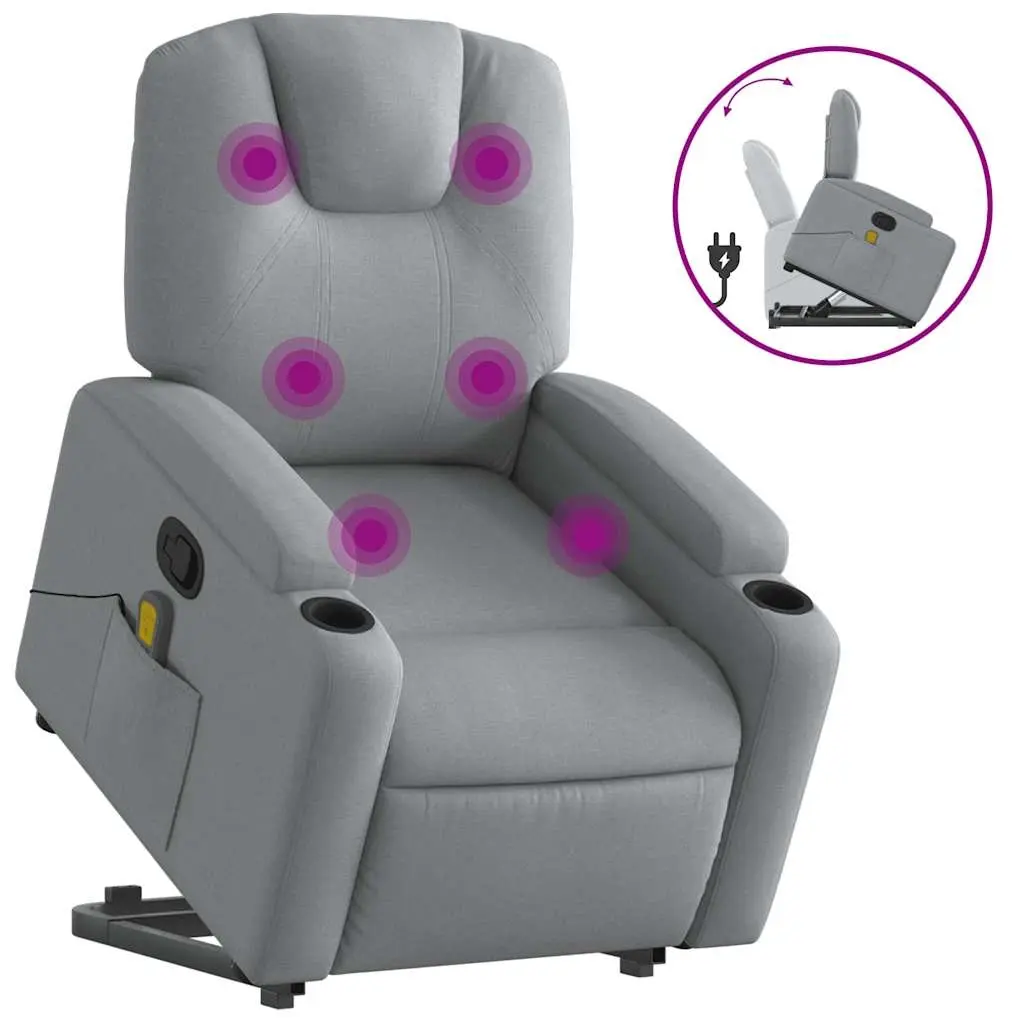 Stand up Massage Recliner Chair Light Grey Fabric 3205528 - Furniture