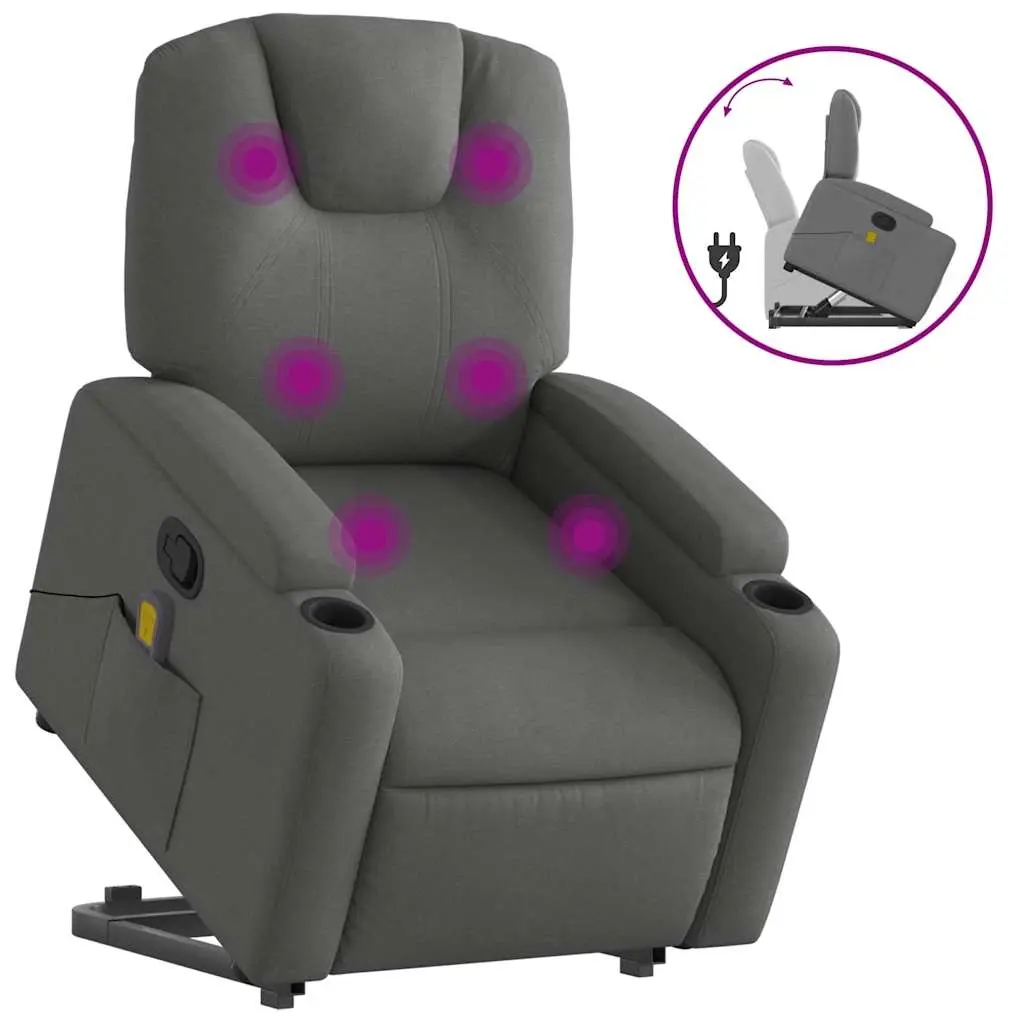 Stand up Massage Recliner Chair Dark Grey Fabric 3205529 - Furniture