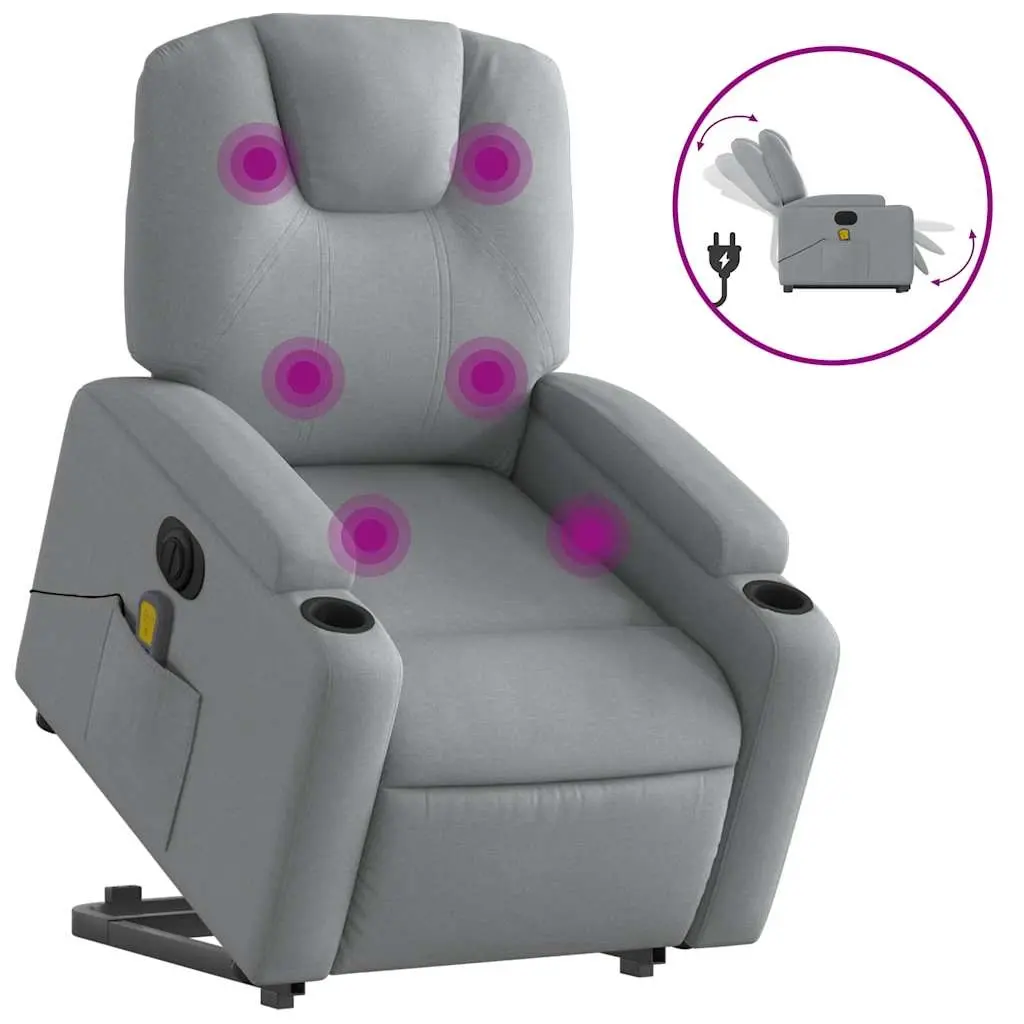 Electric Stand up Massage Recliner Chair Light Grey Fabric 3205536 - Furniture