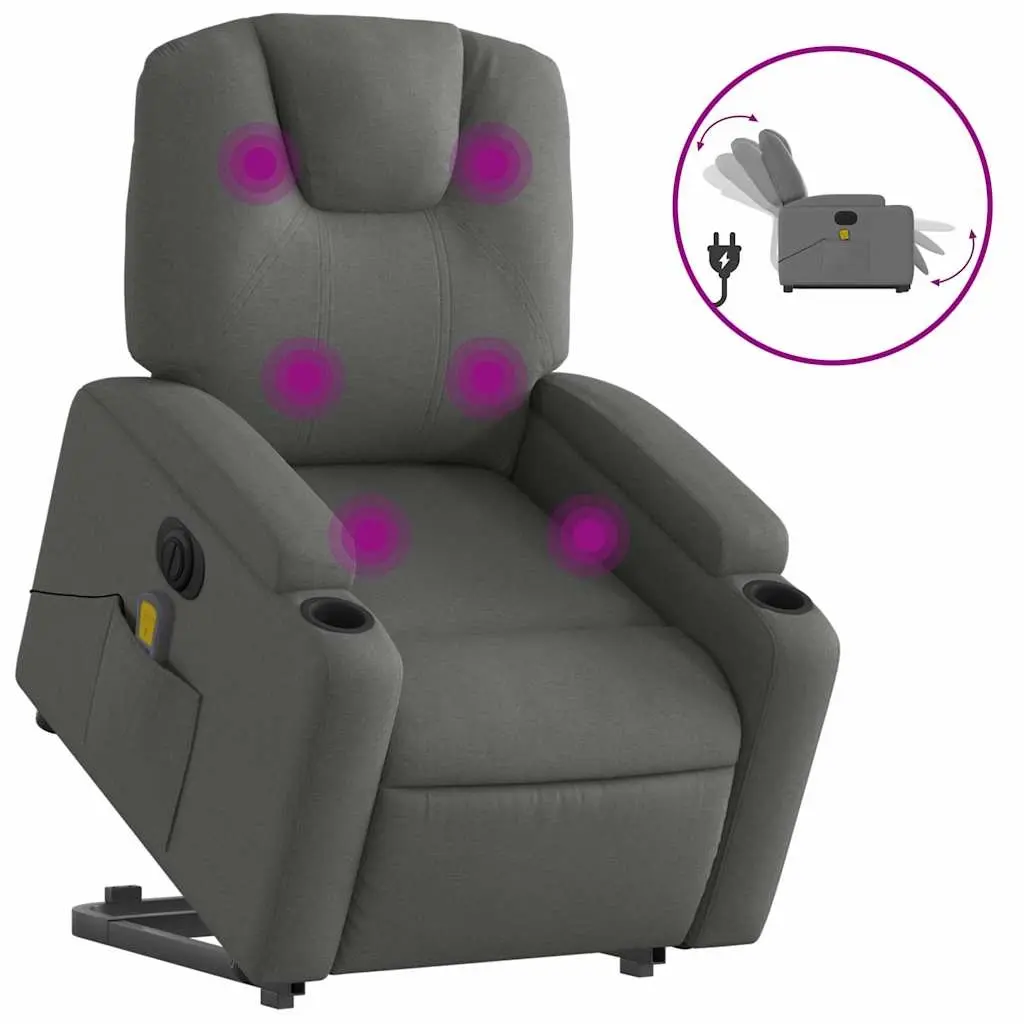 Electric Stand up Massage Recliner Chair Dark Grey Fabric 3205537 - Furniture