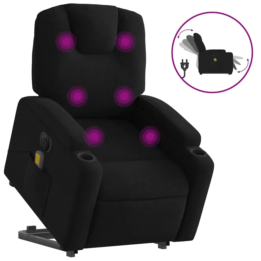 Electric Stand up Massage Recliner Chair Black Fabric 3205538 - Furniture