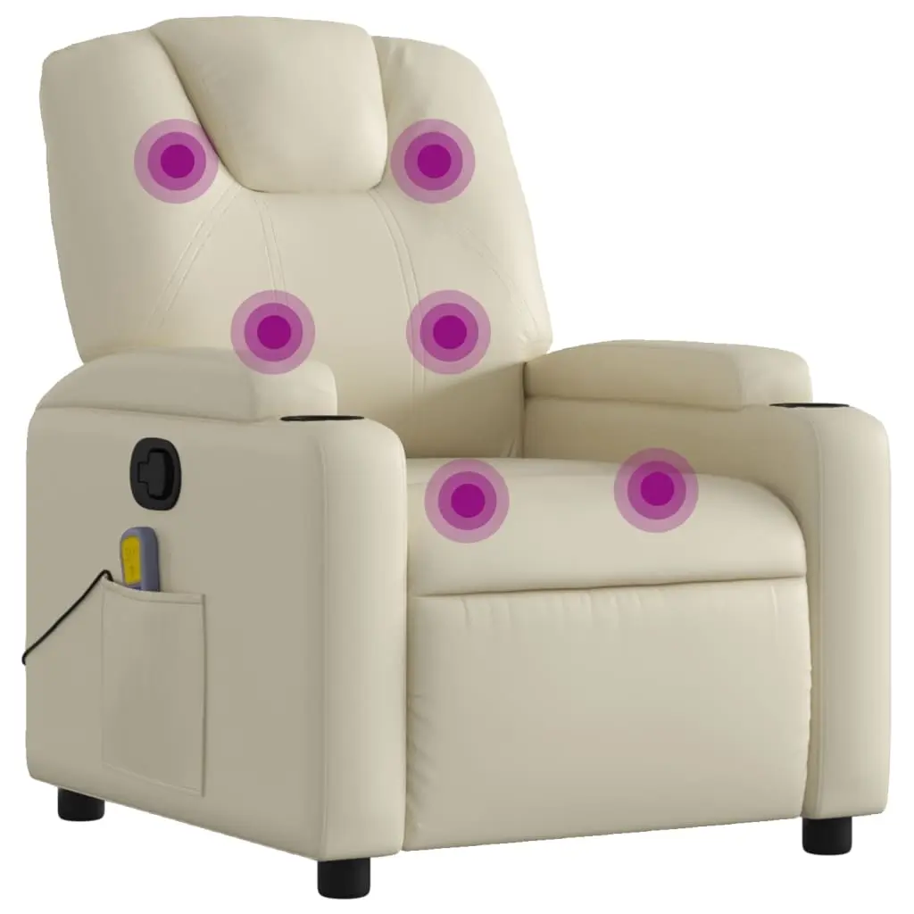 Massage Recliner Chair Cream Faux Leather 3205544 - Furniture
