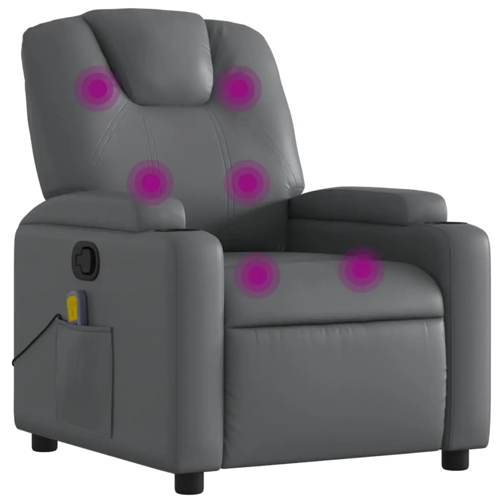 Massage Recliner Chair Grey Faux Leather 3205545 - Furniture