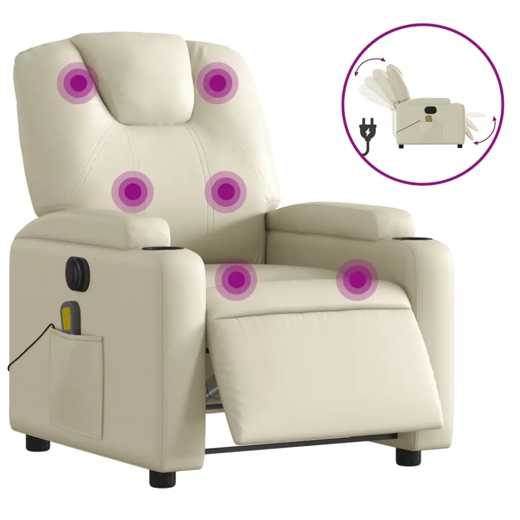 Electric Massage Recliner Chair Cream Faux Leather 3205550 - Furniture