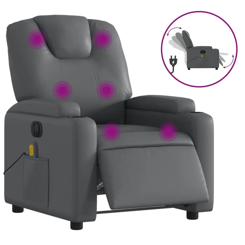 Electric Massage Recliner Chair Grey Faux Leather 3205551 - Furniture