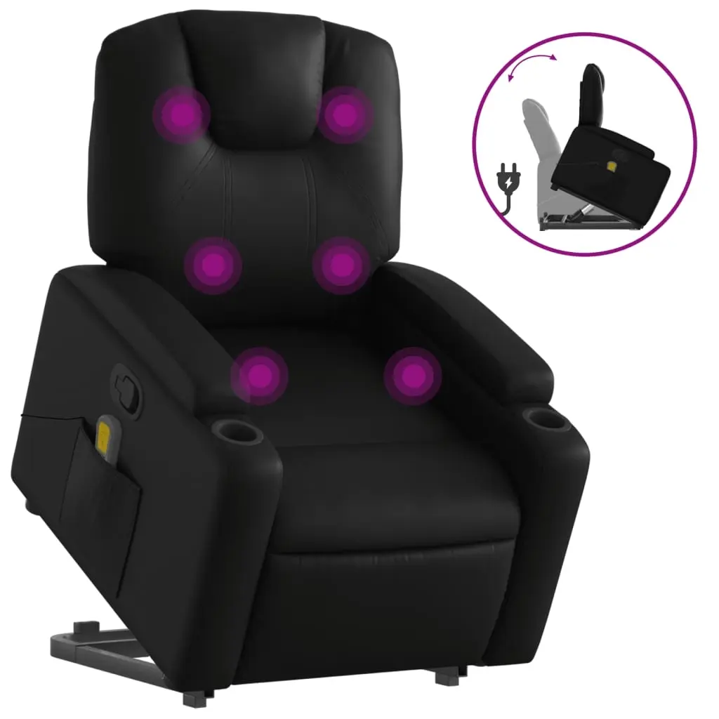 Stand up Massage Recliner Chair Black Faux Leather 3205555 - Furniture