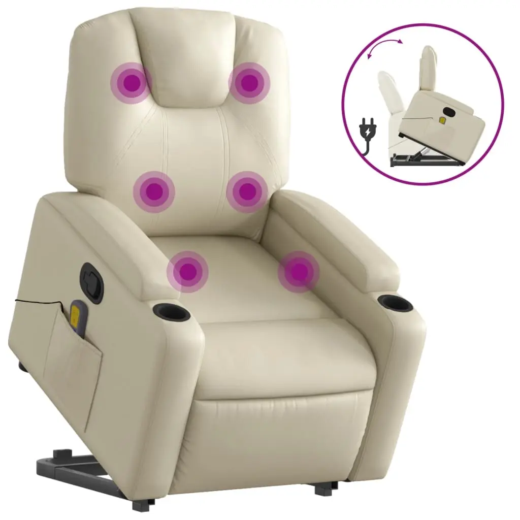 Stand up Massage Recliner Chair Cream Faux Leather 3205556 - Furniture
