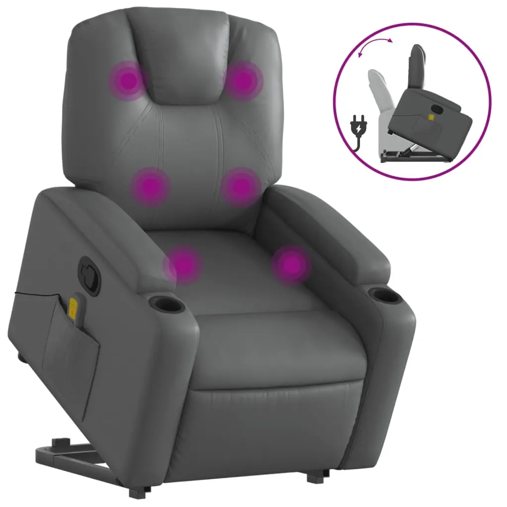 Stand up Massage Recliner Chair Grey Faux Leather 3205557 - Furniture