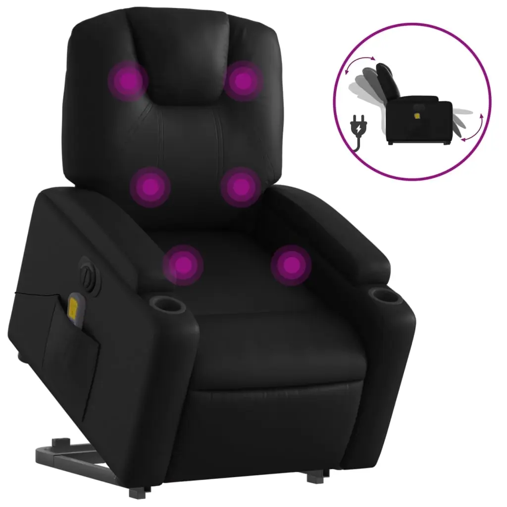 Electric Stand up Massage Recliner Chair Black Faux Leather 3205561 - Furniture