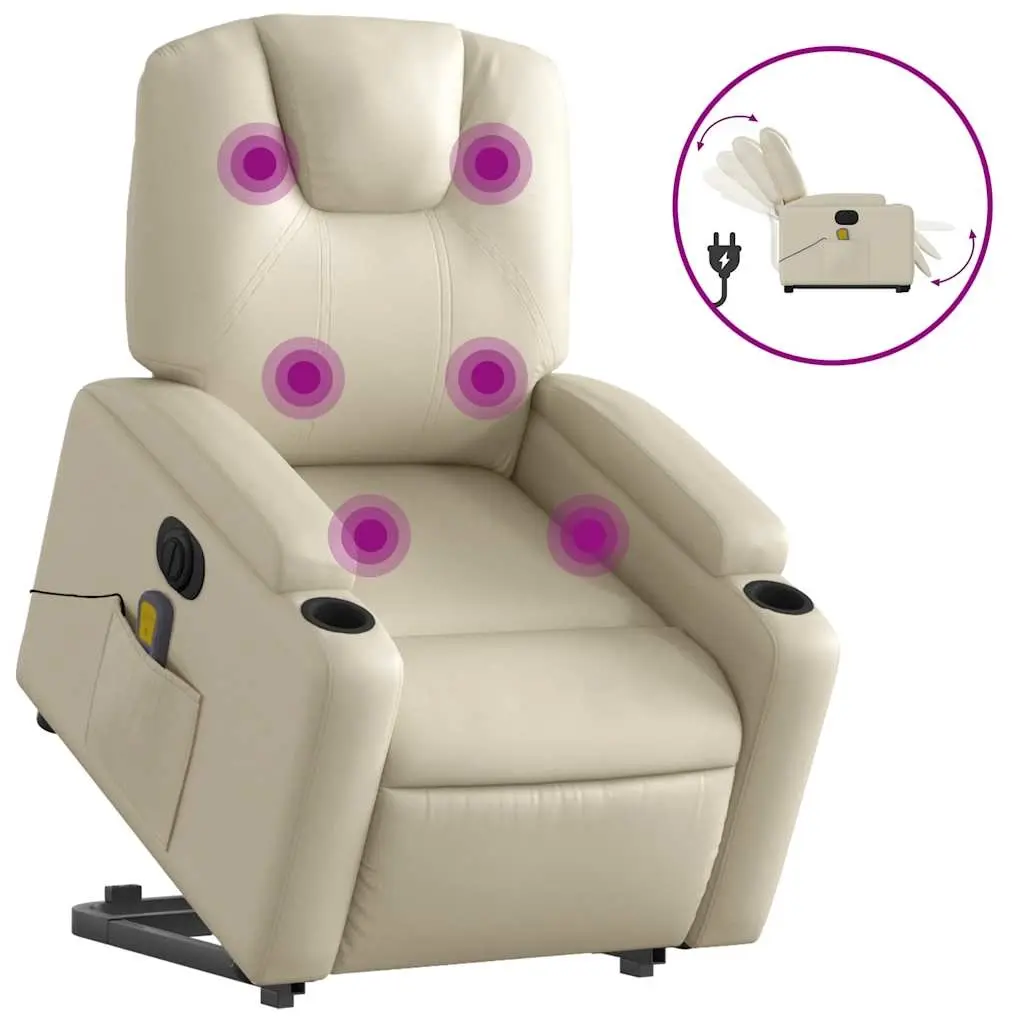 Electric Stand up Massage Recliner Chair Cream Faux Leather 3205562 - Furniture
