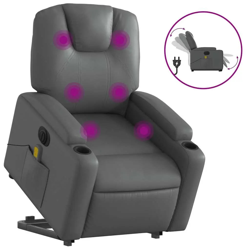 Electric Stand up Massage Recliner Chair Grey Faux Leather 3205563 - Furniture