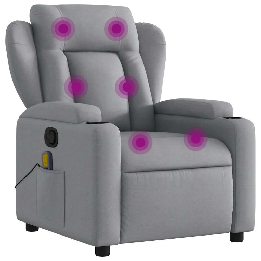 Massage Recliner Chair Light Grey Fabric 3205568 - Furniture