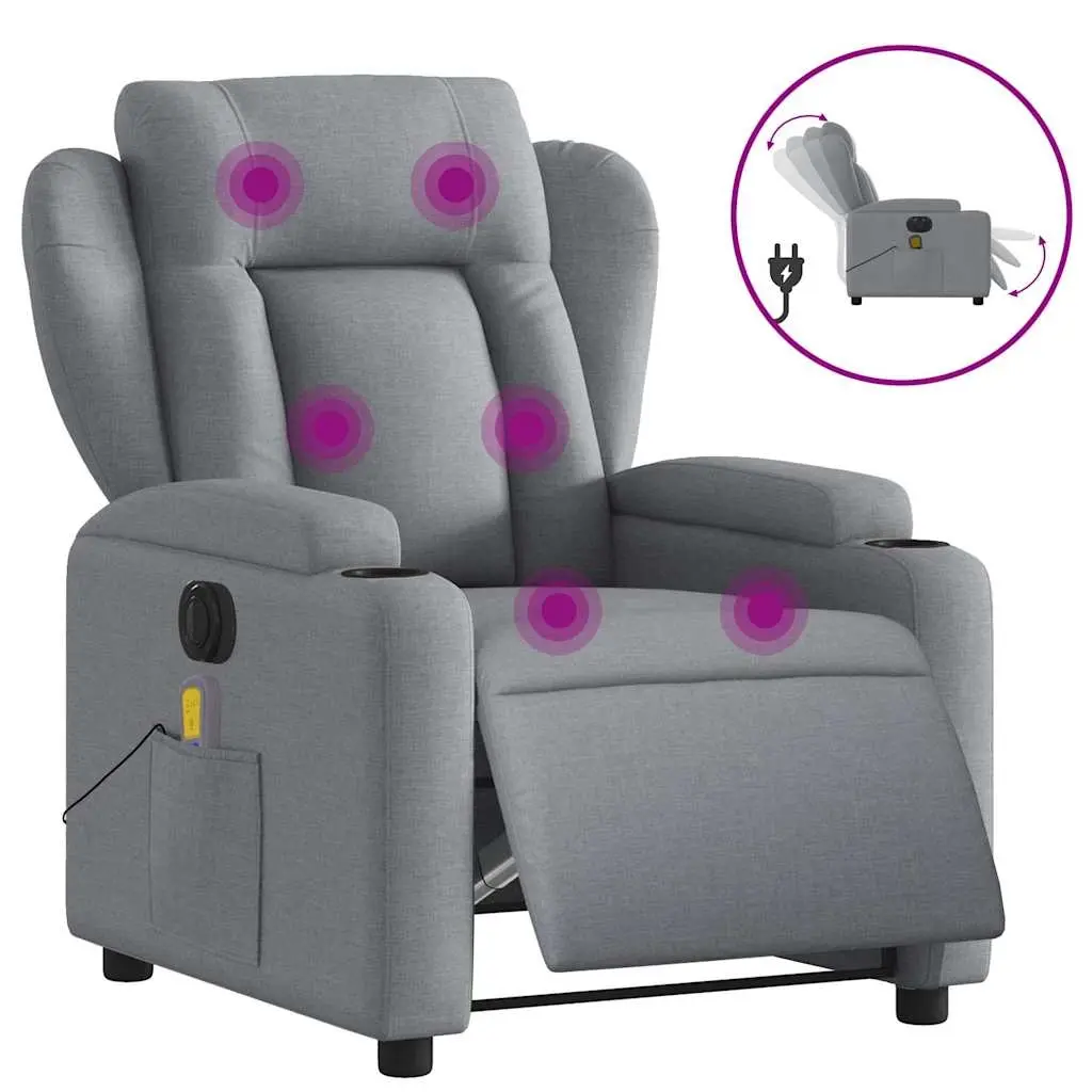 Electric Massage Recliner Chair Light Grey Fabric 3205576 - Furniture