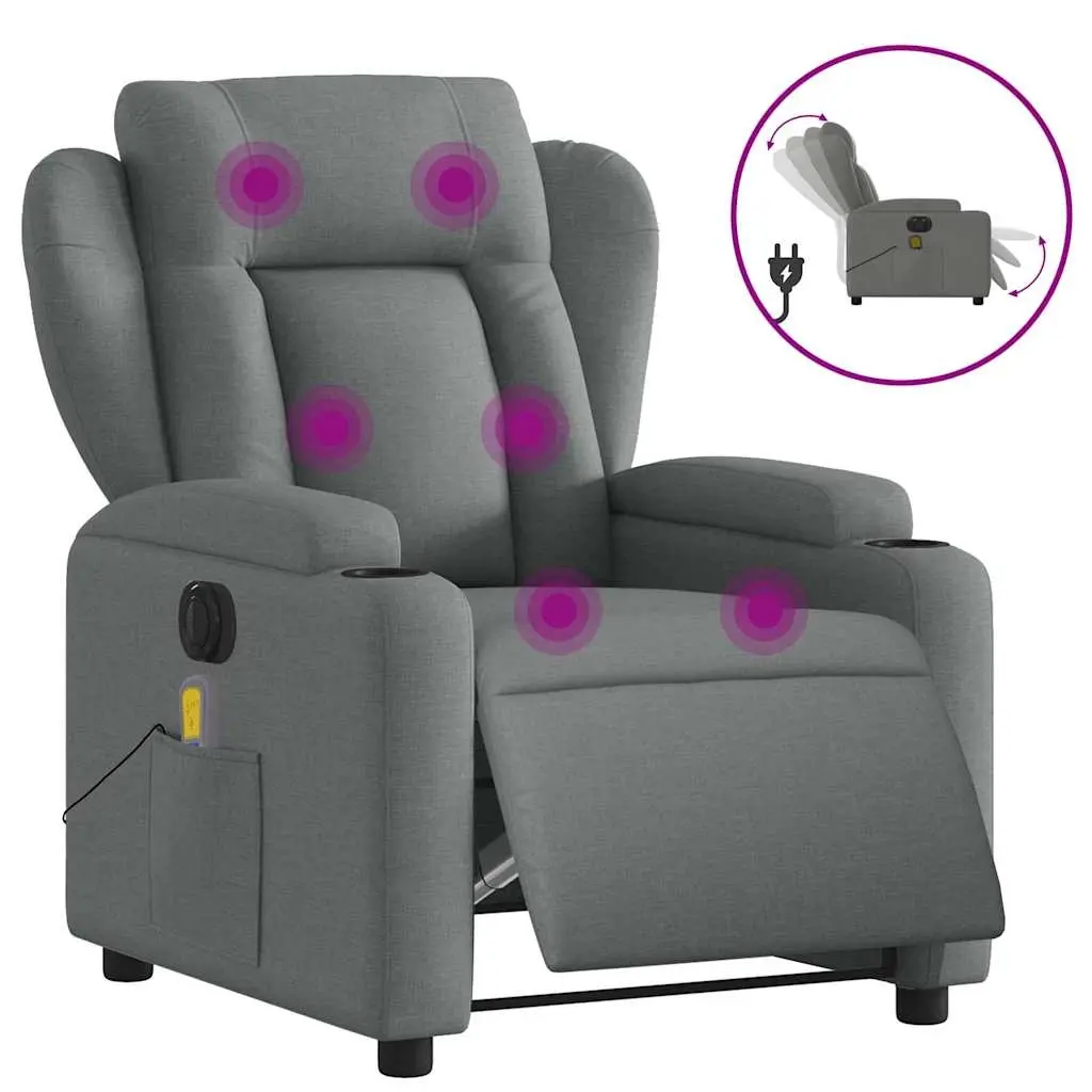 Electric Massage Recliner Chair Dark Grey Fabric 3205577 - Furniture